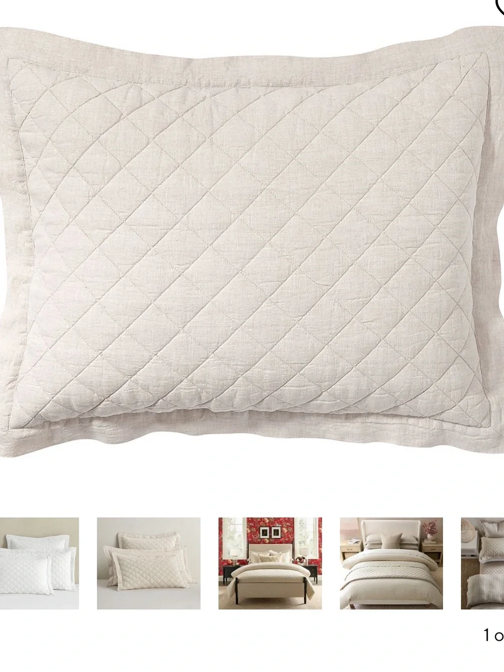 Pottery Barn Belgian Linen Diamond Quilted Sham - Set of 2  - King Size